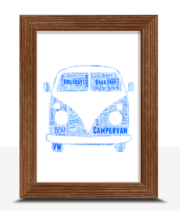 Personalised Vw Style Campervan Front View Word Art Print