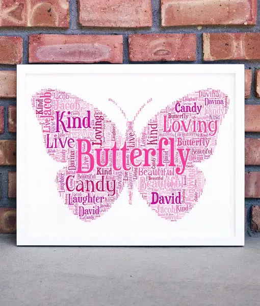 Personalised Butterfly Word Art Picture Frame Gift Animal Prints
