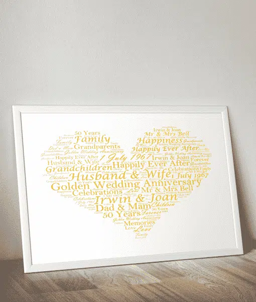 Golden Wedding 50th Anniversary Word Art Gift Anniversary Gifts