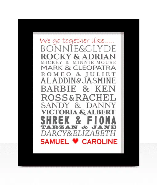 Famous Couples Word Art Print Engagement Gifts