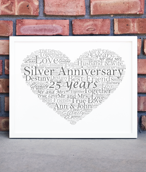 Silver Wedding 25th Anniversary Word Art Gift Anniversary Gifts
