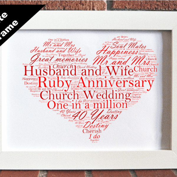 Ruby Wedding  40th Anniversary  Word  Art  Gift ABC Prints