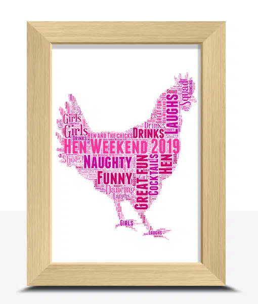 Personalised Hen Night Party Word Art Frame Gift Animal Prints