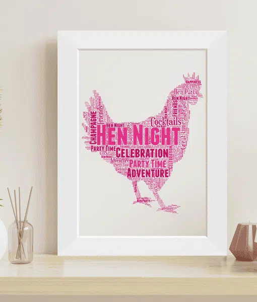 Personalised Hen Night Party Word Art Frame Gift Animal Prints