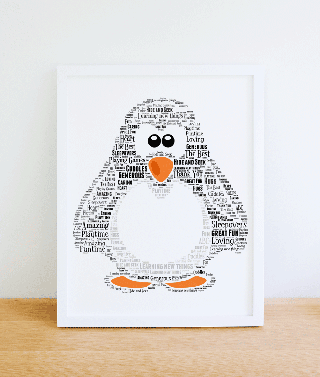 Personalised Penguin Word Art Gift | ABC Prints