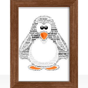 word art picture personalised gift present keepsake Penguin christening birth