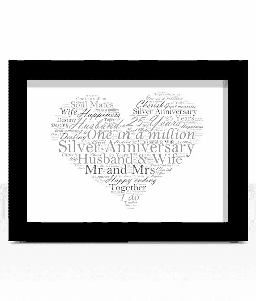 Silver Wedding 25th Anniversary Word Art Gift Anniversary Gifts