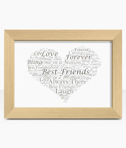 Personalised Love Heart Word Art Print Engagement Gifts