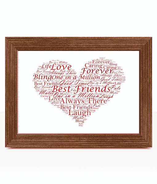 Personalised Word Art Wedding Anniversary Red Heart Frame A4 Print Gift Keepsake 