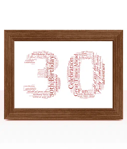 Personalised 30th Birthday or Anniversary Word Art Frame Gift Anniversary Gifts