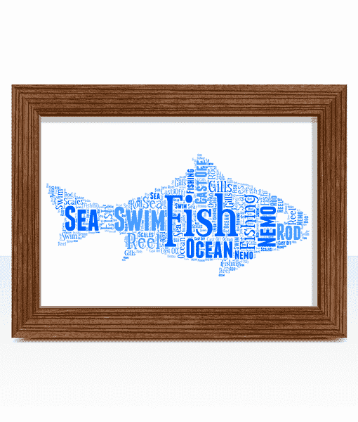 Fish Shape Word Art Picture – Personalised Fishing Gift Animal Prints