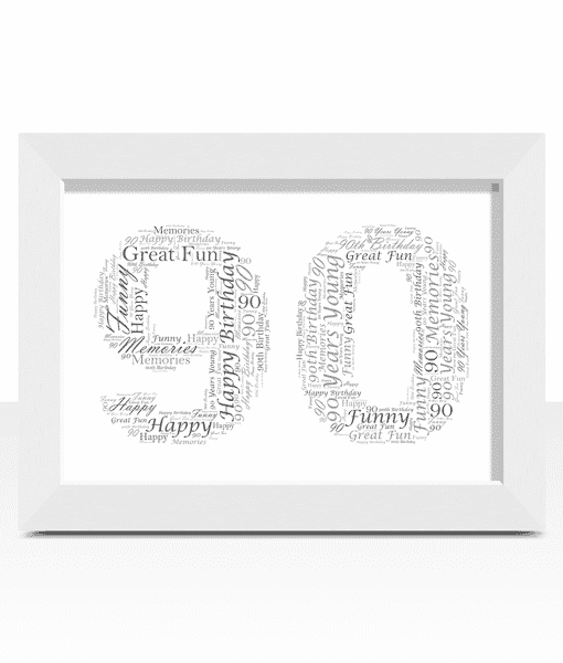 Personalised 90th Birthday Word Art Picture Gift Birthday Gifts