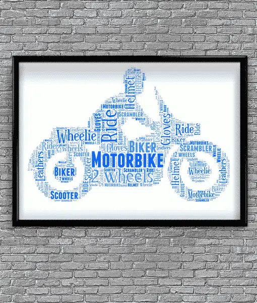 Personalised Motorbike Word Art Print – Biker Gift Travel