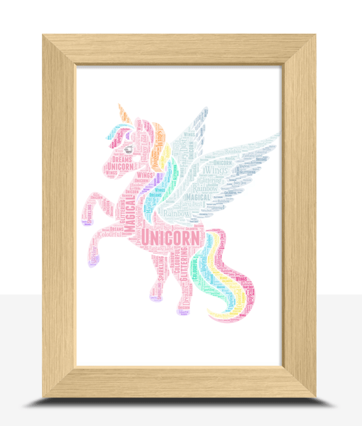 Personalised Rainbow Unicorn Word Art Picture Print Gift Animal Prints