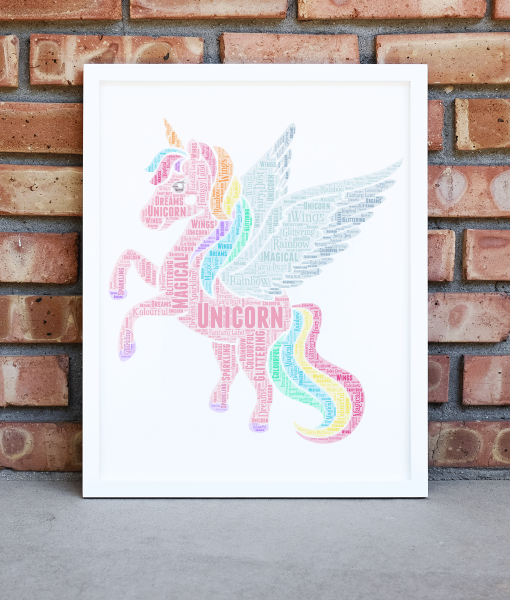 Personalised Rainbow Unicorn Word Art Picture Print Gift Animal Prints