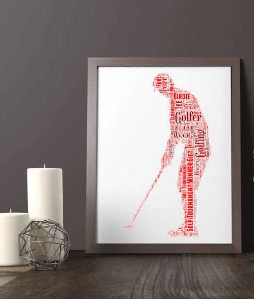 Male Golfer Word Art Print – Personalised Mens Golf Gift Sport Gifts