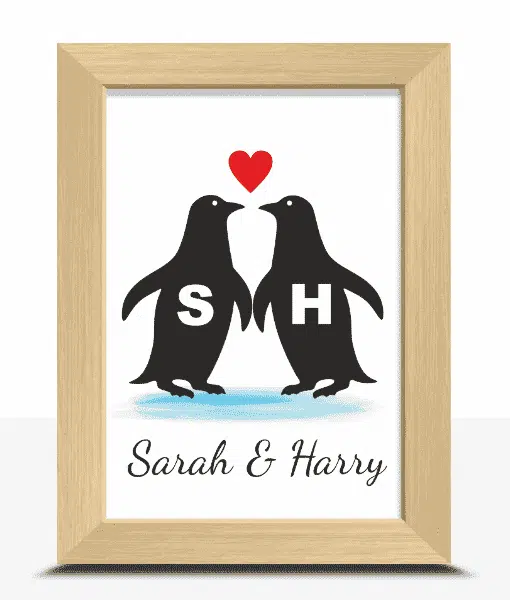 Personalised Love Penguins Print – Lovely Gift for a Couple Anniversary Gifts