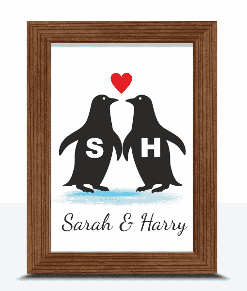 Personalised Love Penguins Print Anniversary Gifts