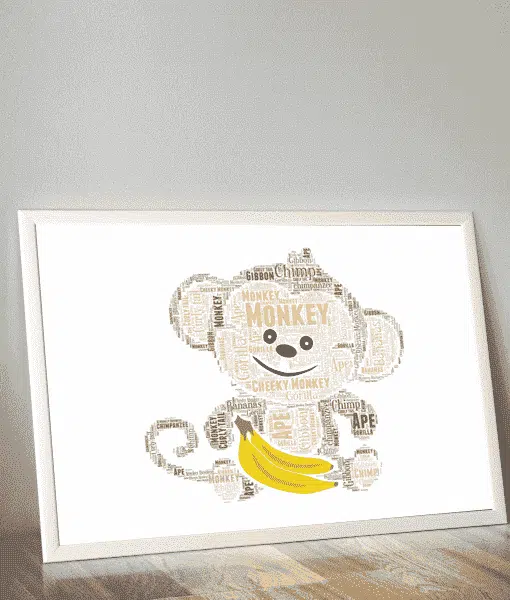 Personalised Monkey Word Art Picture Print Gift Animal Prints