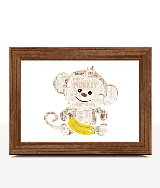 Personalised Monkey Word Art Picture Print Gift Animal Prints
