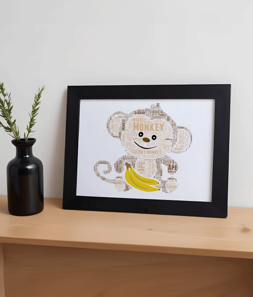 Personalised Monkey Word Art Picture Print Gift Animal Prints