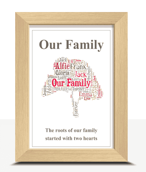 Personalised Family Tree Word Art Picture Frame Gift Family
