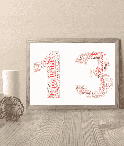 Personalised 13th Birthday Word Art ANY COLOUR Family Teenager son daughter