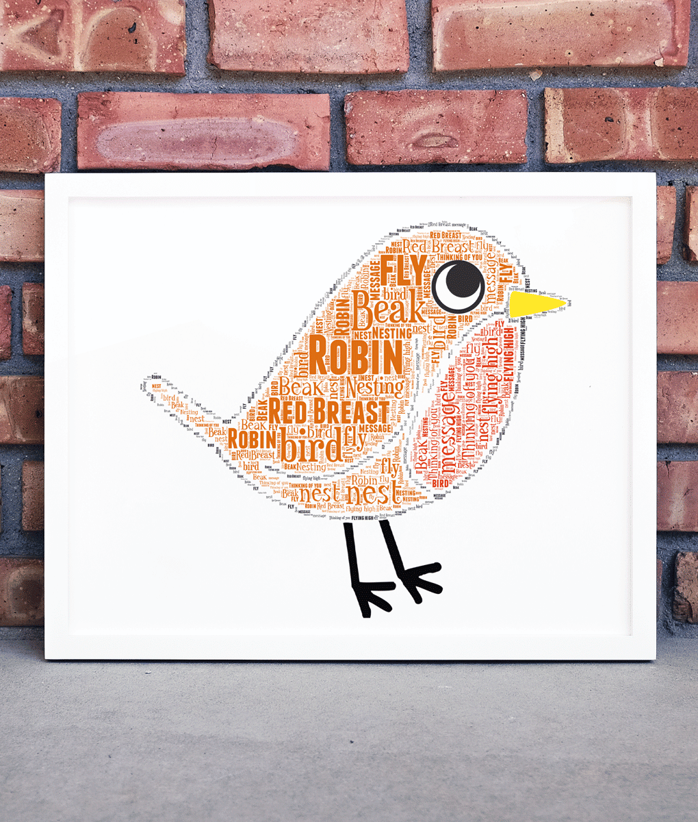 Personalised Robin Word Art Picture Christmas Gift