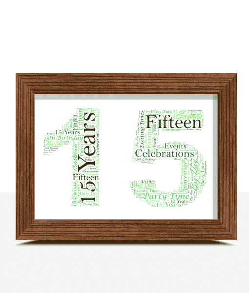 Personalised 15th Birthday or Anniversary Word Art Gift Anniversary Gifts