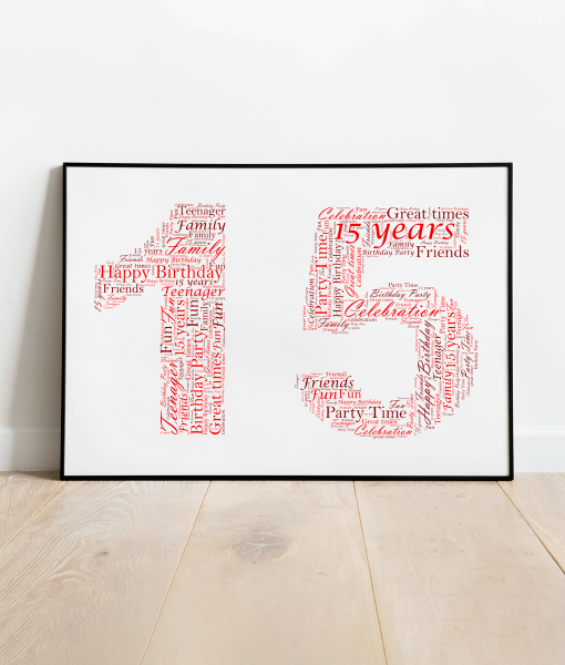 Personalised 15th Birthday Word Art Gift Anniversary Gifts