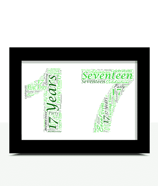 Personalised 17 Word Art Print – 17th Birthday Present Birthday Gifts