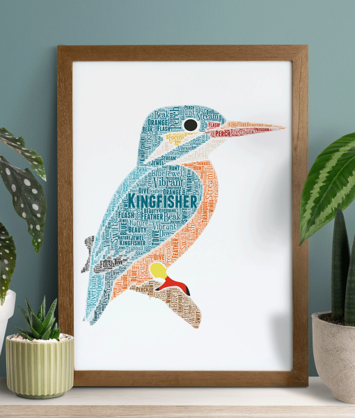 Personalised Kingfisher Bird Word Art Print Animal Prints