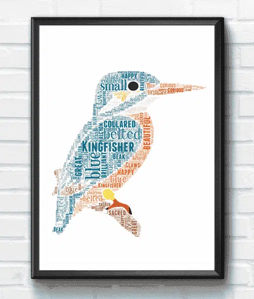 Personalised Kingfisher Bird Word Art Print Animal Prints