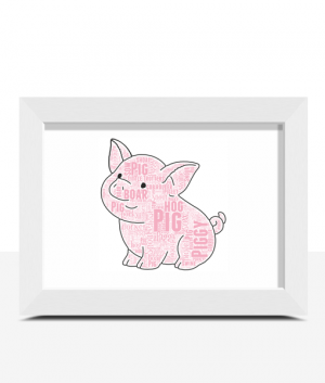 Cute Pig Personalised Word Wall Art Picture Print Gift