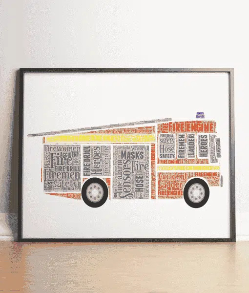 Personalised Fire Engine Word Art Picture Print Gift Gifts For Children