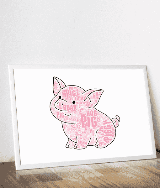 Cute Pig Word Art Print Animal Prints