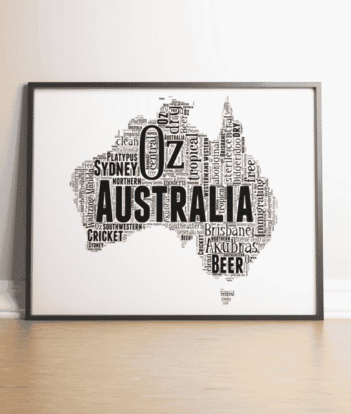Personalised Australia Map Word Art Picture Print Gift Maps