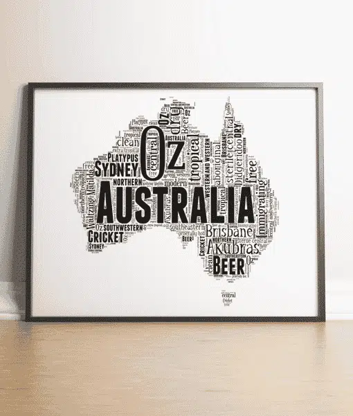 Personalised Australia Map Word Art Picture Print Maps