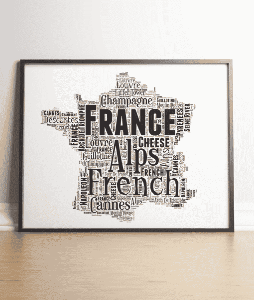 France Personalised Word Art Map Picture Print Maps