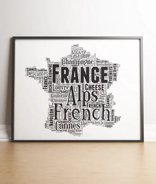 France Map Word Art Print Maps
