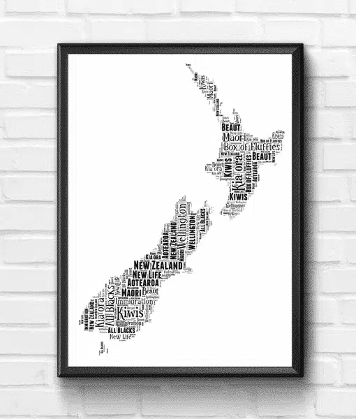 New Zealand Map Word Art Picture Print Gift Maps