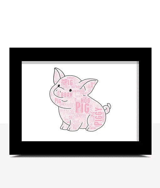 Cute Pig Personalised Word Wall Art Picture Print Gift Animal Prints