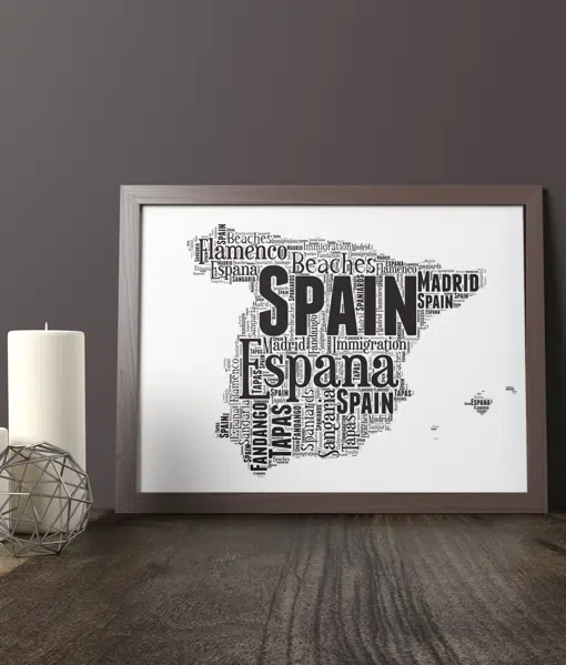 Personalised Spain Map Word Art Picture Print Maps