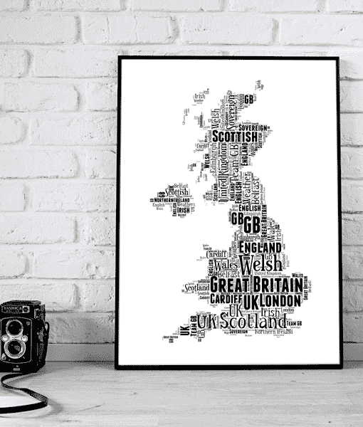 Personalised UK Map Word Art Print Maps