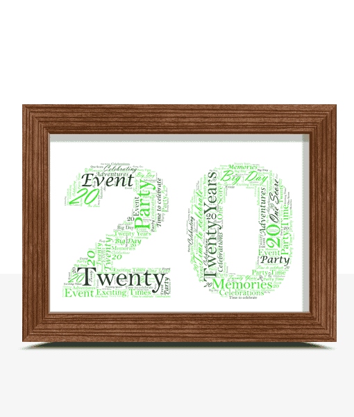 20th Birthday – Anniversary Word Art Gift Anniversary Gifts