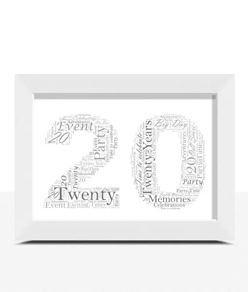 20th Birthday or Anniversary Word Art Gift Anniversary Gifts