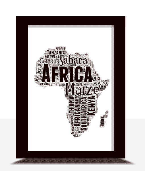 Personalised Africa Map Word Art Picture Print Maps