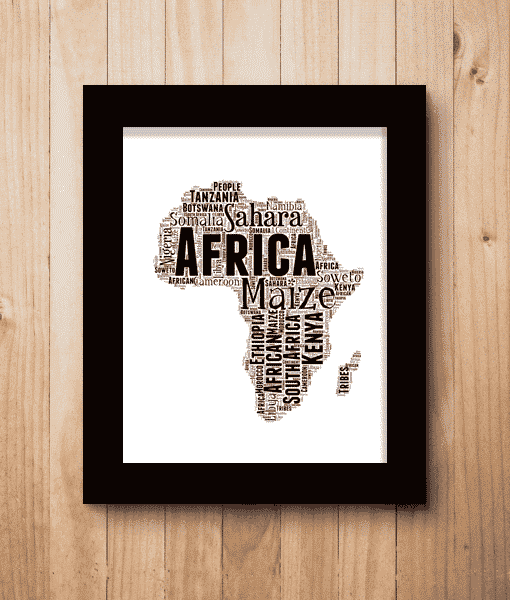 Personalised Africa Map Word Art Picture Print Maps