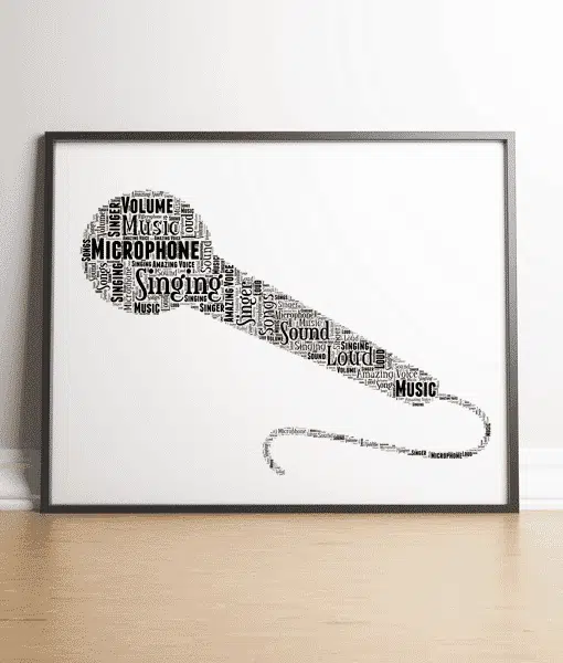 Personalised Microphone Word Art Picture Gift Music Gifts