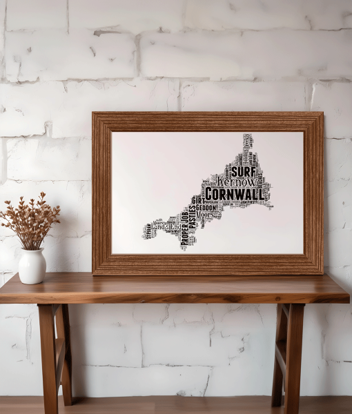 Personalised Cornwall Word Art Map Picture Print Maps